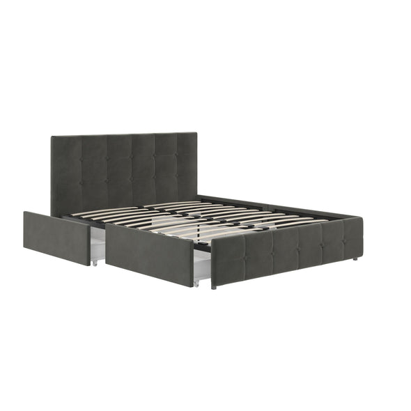 Rose Platform Bed Frame with Storage Drawers - Grey Velvet - Queen