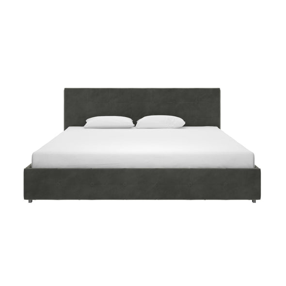 Rose Platform Bed Frame with Storage Drawers - Grey Velvet - King