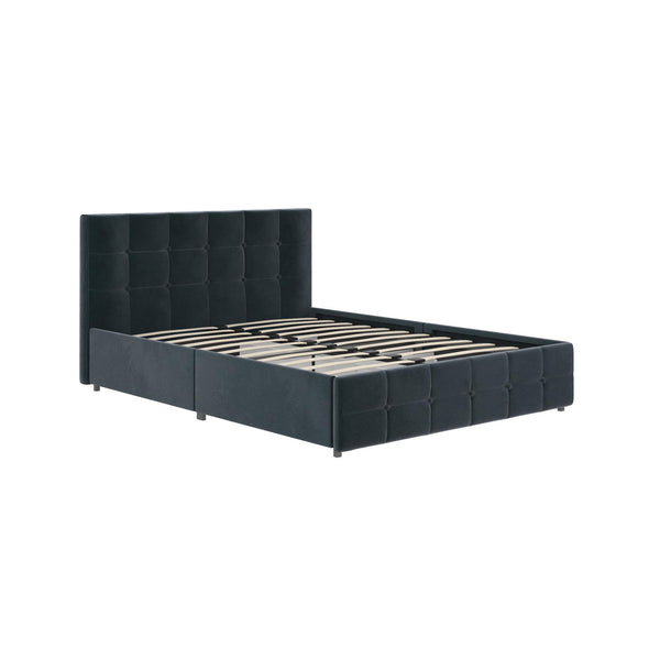 Rose Platform Bed Frame with Storage Drawers - Blue Velvet - Full