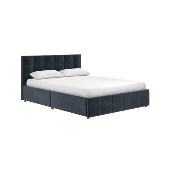 Rose Platform Bed Frame with Storage Drawers - Blue Velvet - Full