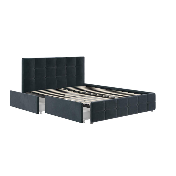 Rose Platform Bed Frame with Storage Drawers - Blue Velvet - Full