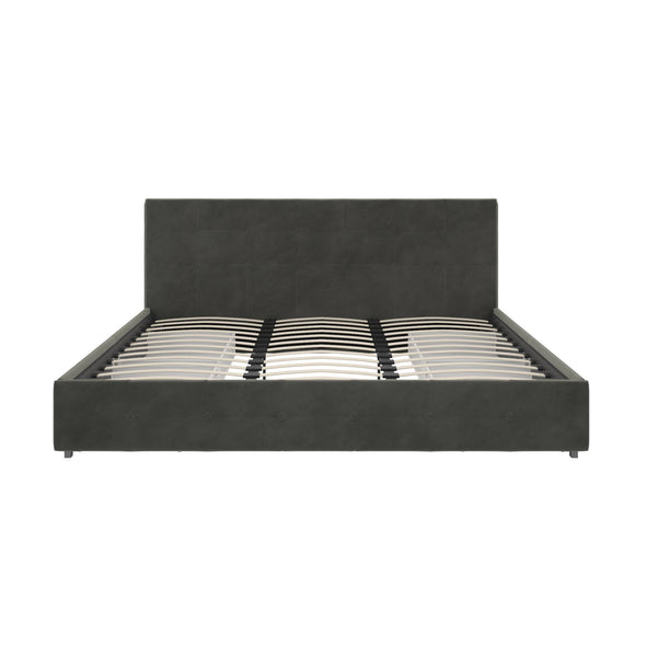 Rose Platform Bed Frame with Storage Drawers - Grey Velvet - King