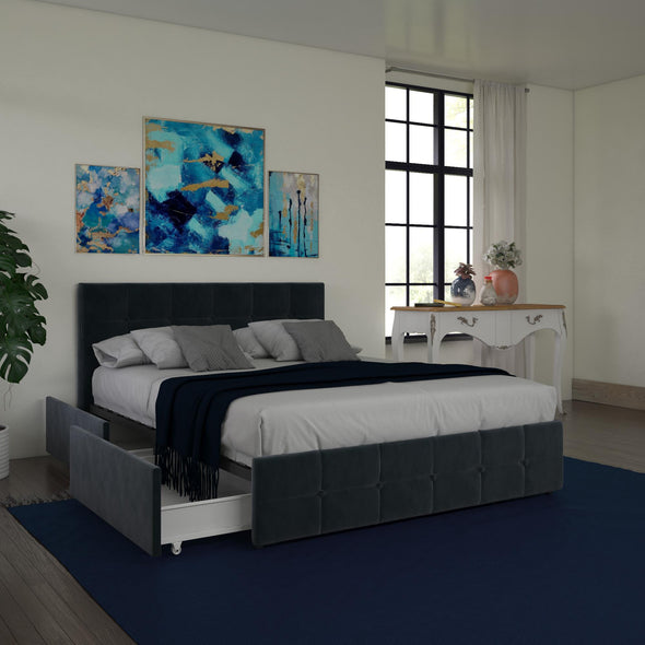 Rose Platform Bed Frame with Storage Drawers - Blue Velvet - Full