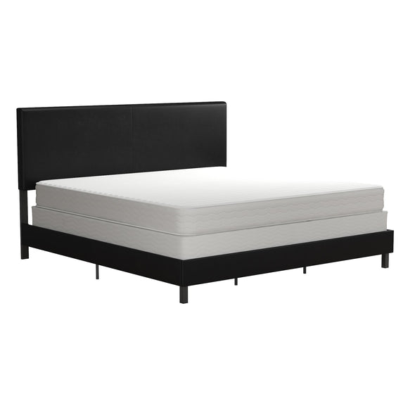 Janford Bed Frame with Adjustable Headboard - Black Faux Leather - King