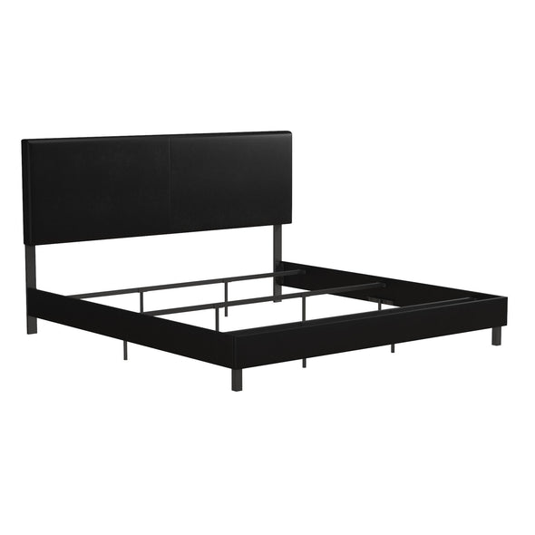 Janford Bed Frame with Adjustable Headboard - Black Faux Leather - King