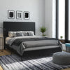 Janford Bed Frame with Adjustable Headboard - Black Faux Leather - Queen