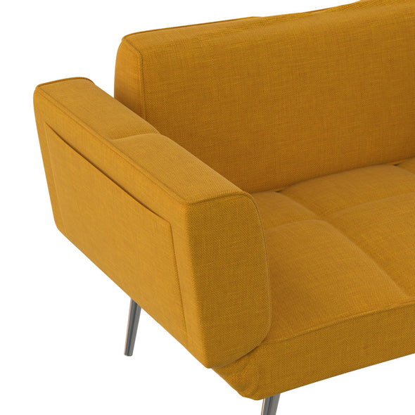 Euro Futon Sofa Bed with Magazine Storage - Mustard