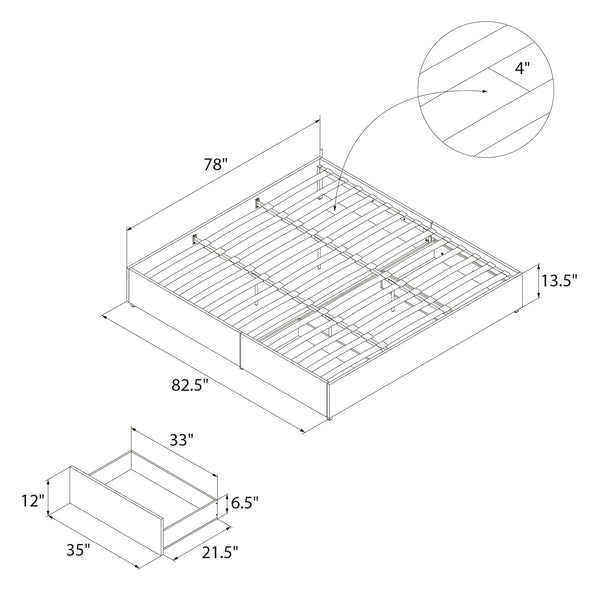 Maven Platform Bed Frame with Storage Drawers - Black Faux Leather - King