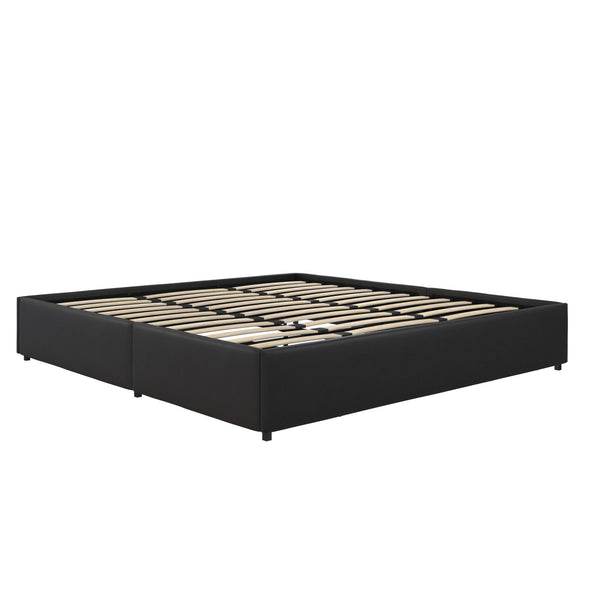 Maven Platform Bed Frame with Storage Drawers - Black Faux Leather - King