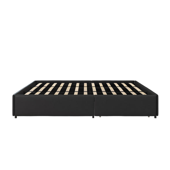 Maven Platform Bed Frame with Storage Drawers - Black Faux Leather - King