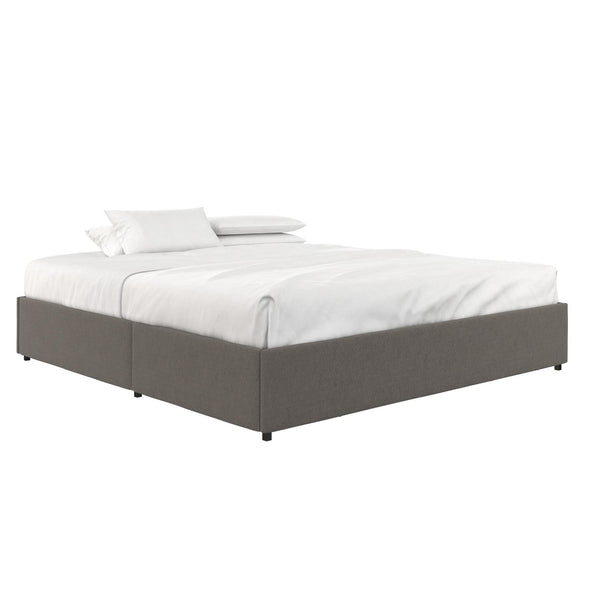 Maven Platform Bed Frame with Storage Drawers - Grey Linen - King