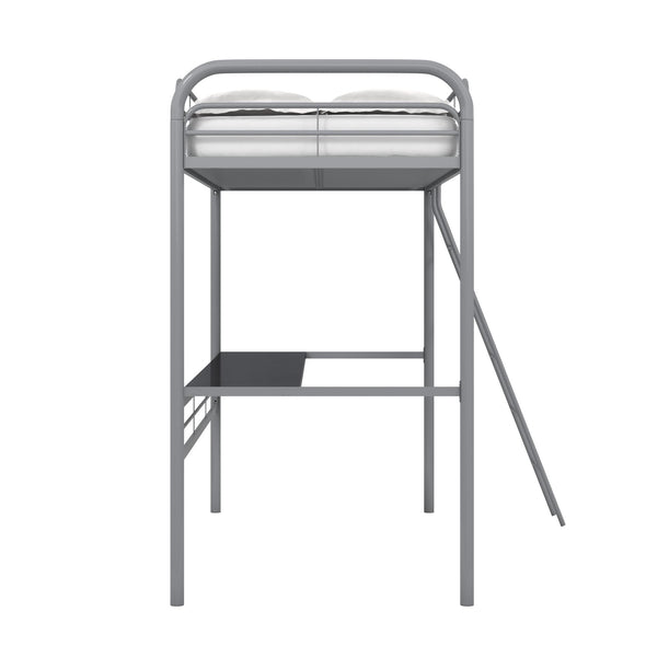 Shawn Metal Loft Bed with Desk - Gray - Twin