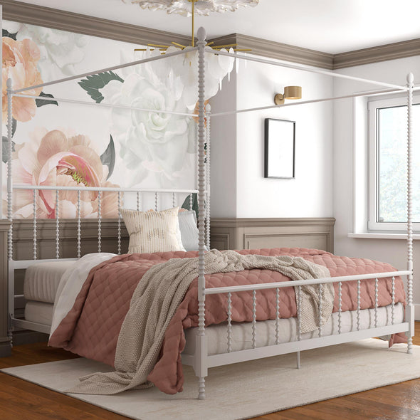 Jenny Lind Metal Canopy Bed Frame - White - King