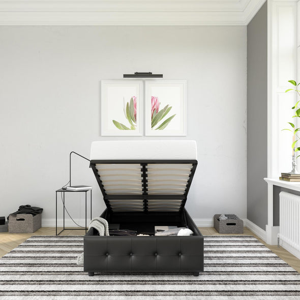 Cambridge Upholstered Bed with Gas Lift Up Storage - Black - Twin