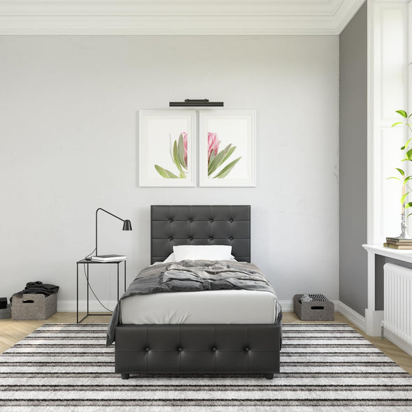 Cambridge Upholstered Bed with Gas Lift Up Storage - Black - Twin