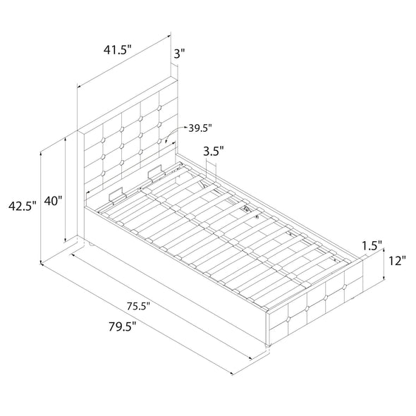 Cambridge Upholstered Bed with Gas Lift Up Storage - Gray - Twin