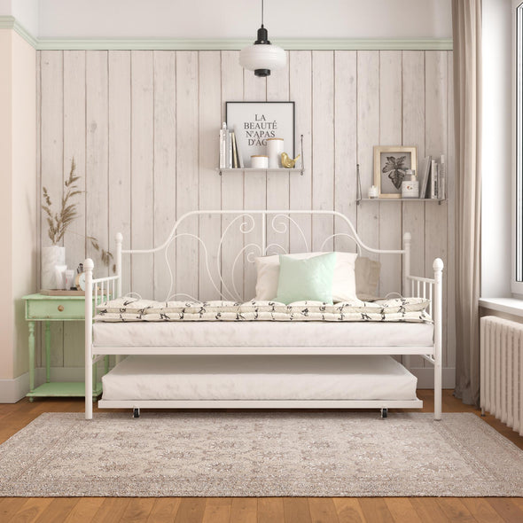 DHP Ivorie Metal Daybed with Trundle, Twin/Twin, Off White - White - Twin