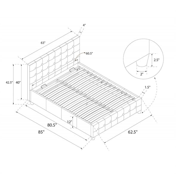 Cambridge Upholstered Bed with Gas Lift Up Storage DHP Furniture