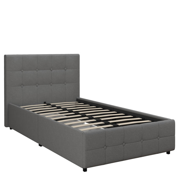 Rose Platform Bed Frame with Storage Drawers - Grey Linen - Twin