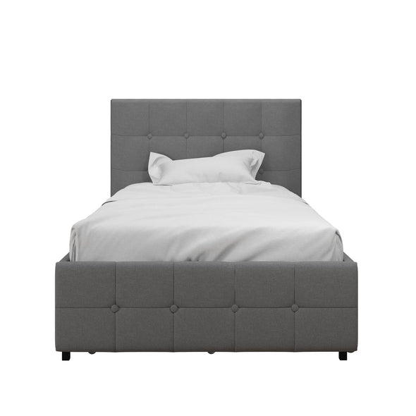 DHP Rose Upholstered Bed with Storage, Gray Linen, Twin - Grey Linen - Twin