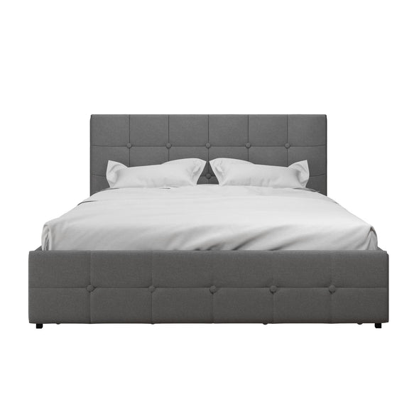 DHP Rose Upholstered Bed with Storage, Gray Linen, Queen - Grey Linen - Queen