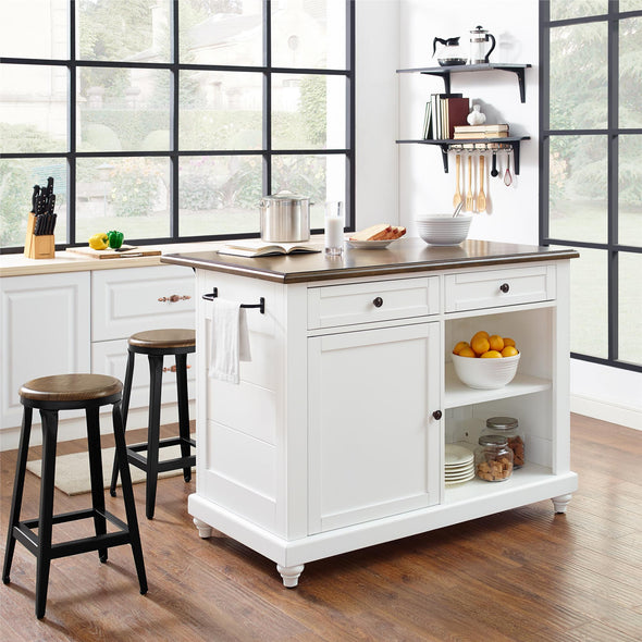 Kelsey Kitchen Island with 2 Stools - White - N/A