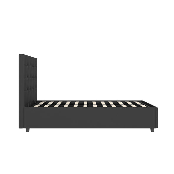 DHP Cambridge Upholstered Bed with Storage, Twin, Black Faux Leather - Black - Twin