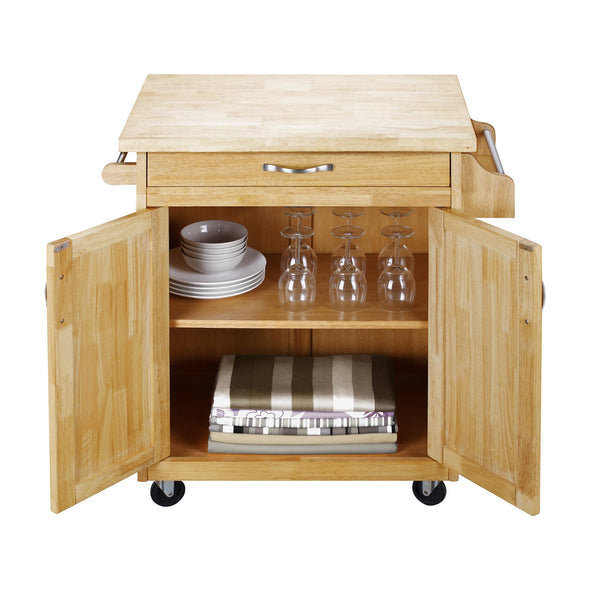 Kitchen Island Cart with Drawer & Storage Shelves - Natural - N/A