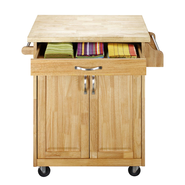 Kitchen Island Cart with Drawer & Storage Shelves - Natural - N/A
