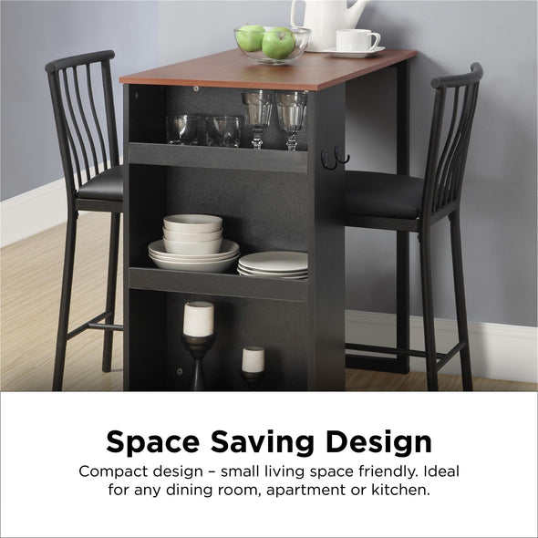 3-Piece Counter Height Bar Set with Chairs - Black - N/A