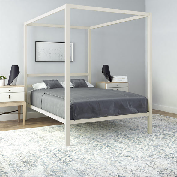 White metal canopy bed deals