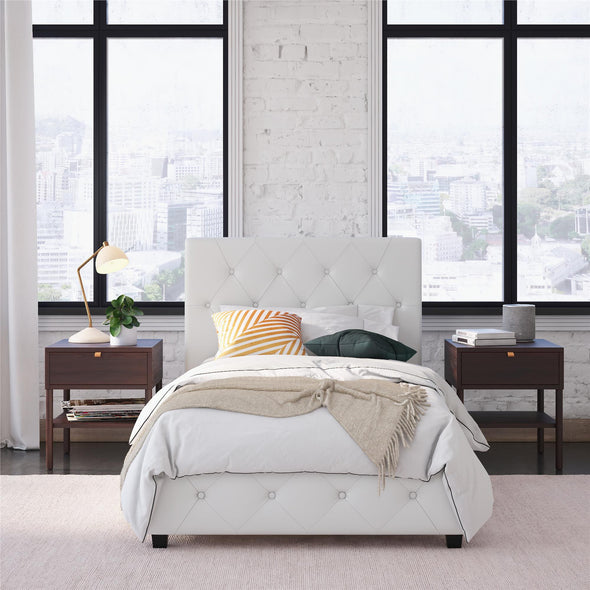 DHP Dakota Upholstered Platform Bed, Twin, White - White Faux leather - Twin