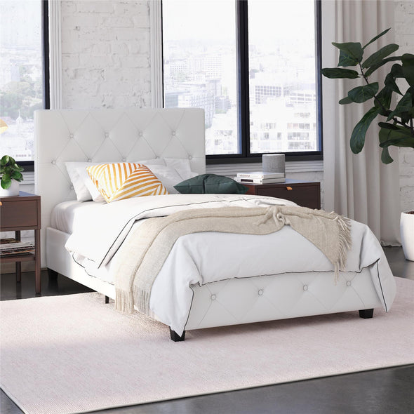 DHP Dakota Upholstered Platform Bed, Twin, White - White Faux leather - Twin