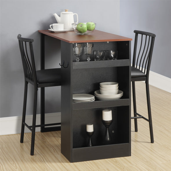 3-Piece Counter Height Bar Set with Chairs - Black - N/A