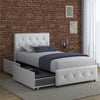 Dakota Platform Bed Frame with Storage Drawers - White Faux leather - Twin