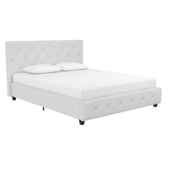 Dakota Platform Bed Frame - White Faux leather - Full