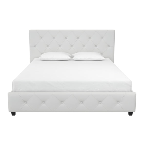 Dakota Platform Bed Frame - White Faux leather - Full