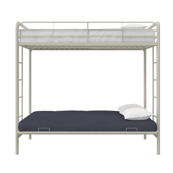 DHP Sammie Twin over Futon Metal Bunk Bed, Off White - White - Twin-Over-Futon