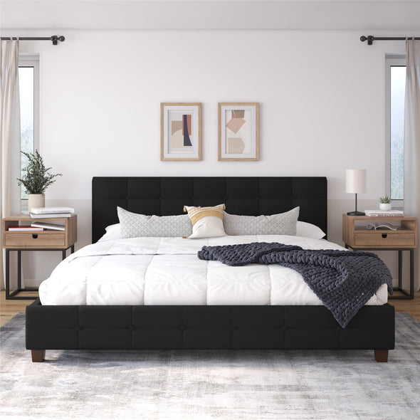 DHP Rose Upholstered Bed, Black Linen, King - Black - King