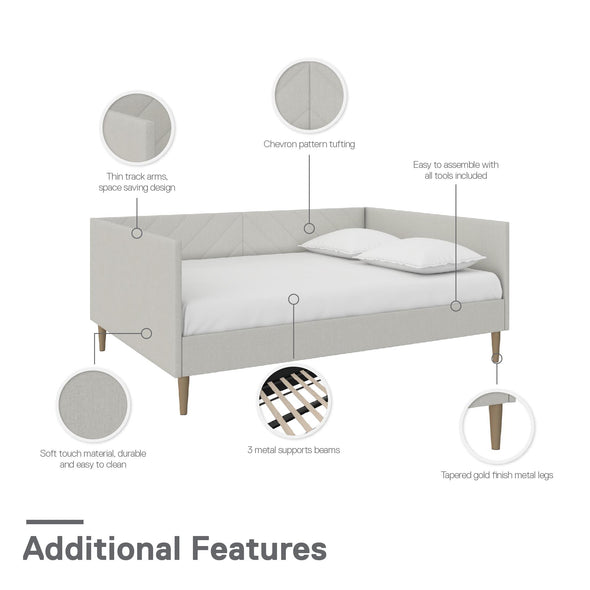 DHP Alicent Full Upholstered Daybed with Gold Metal Legs, Gray Linen - Gray - Full