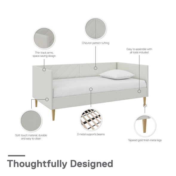 DHP Alicent Upholseterd Daybed with Gold Metal Legs - Gray - Twin