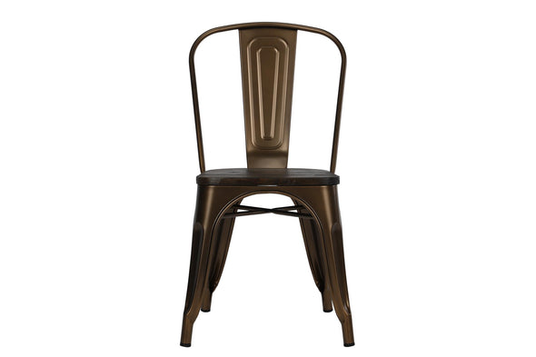 DHP Fusion Stackable Metal Dining Chair with Wood Seat, Antique Bronze, Set of 2 - Bronze