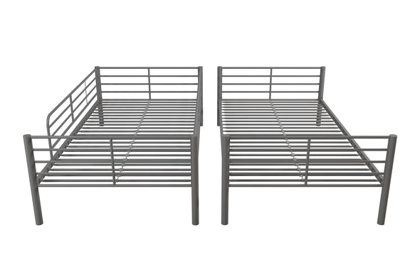 DHP Teddy Convertible Twin over Twin Metal Bunk Bed, Silver - Silver - Twin-Over-Twin