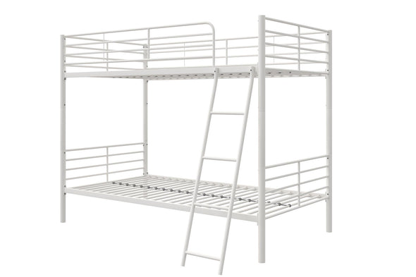 DHP Teddy Convertible Twin over Twin Metal Bunk Bed, Off White - White - Twin-Over-Twin