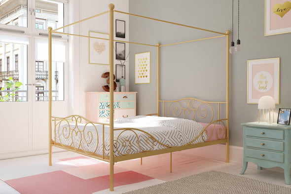 DHP Canopy Metal Bed, Full, Gold - Gold - Full