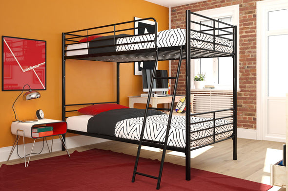 DHP Teddy Convertible Twin over Twin Metal Bunk Bed, Black - Black - Twin-Over-Twin