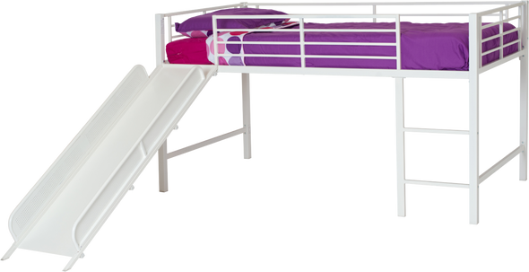 Junior loft bed with slide and princess castle curtains set - White - N/A