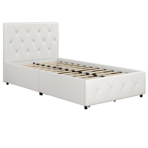 DHP Dakota Upholstered Bed with Storage Drawers, White Faux Leather, Twin - White Faux leather - Twin