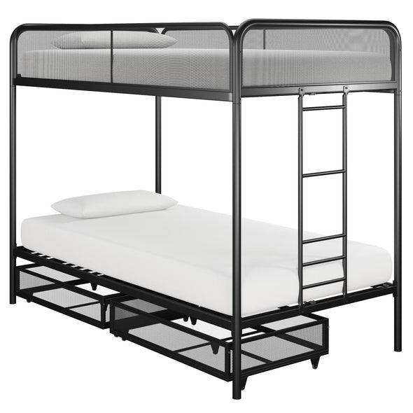 Jaxon Twin/Twin Bunk Bed with Storage Drawers - Black - Twin-Over-Twin
