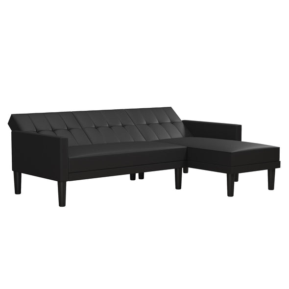 DHP Haven Small Space Reversible Sectional Sofa Futon, Black Faux leather - Black Faux Leather - N/A